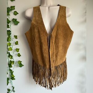 🌿 100% Suede Brown Fringe Vest